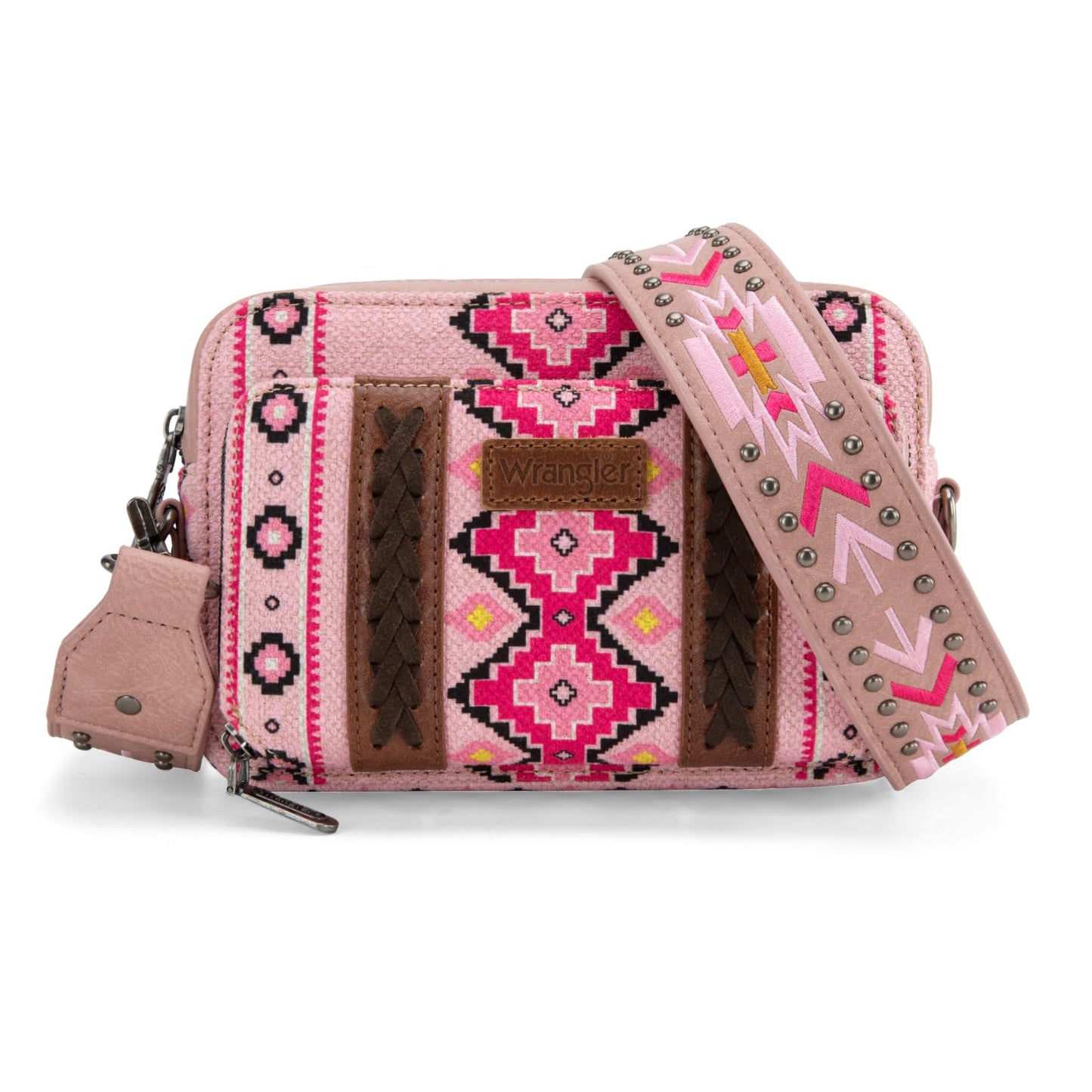 Wrangler Crossbody Bag for Women Boho Aztec Small Western Shoulder Bag with Wide Guitar Strap Gift Pink WG2207-3005LPK
