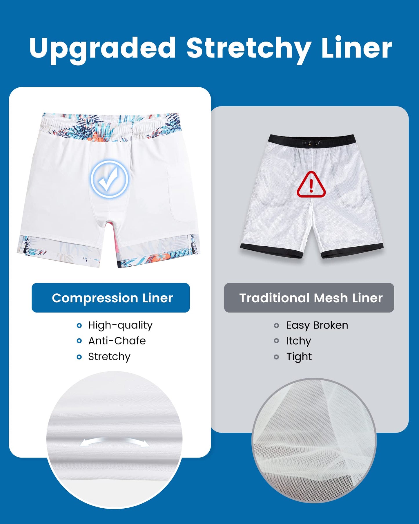 maamgic 2 in 1 Mens Swim Trunks 7 Inch Swim Shorts Swim Suits Board Shorts Floral-White