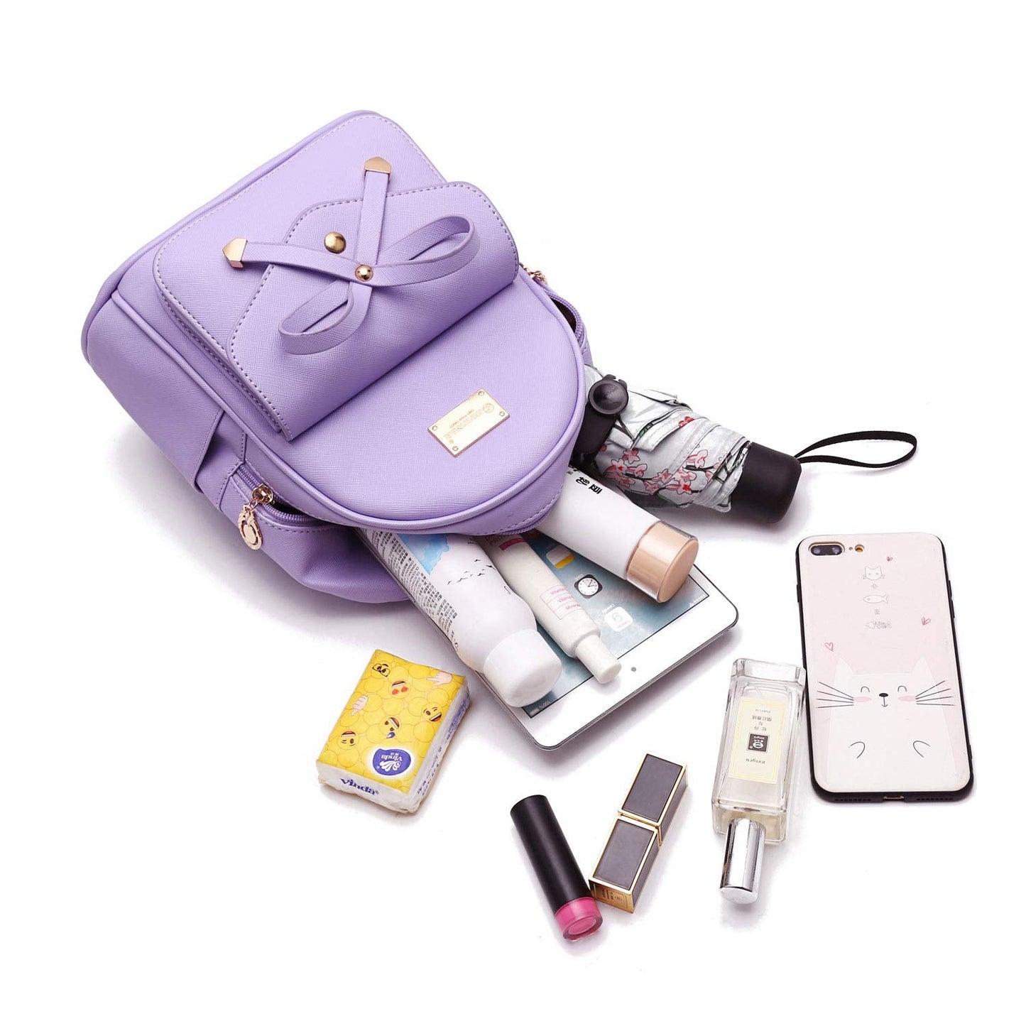 I IHAYNER Girls Bowknot Cute Leather Backpack Mini Backpack Purse for Womens Gold Pink
