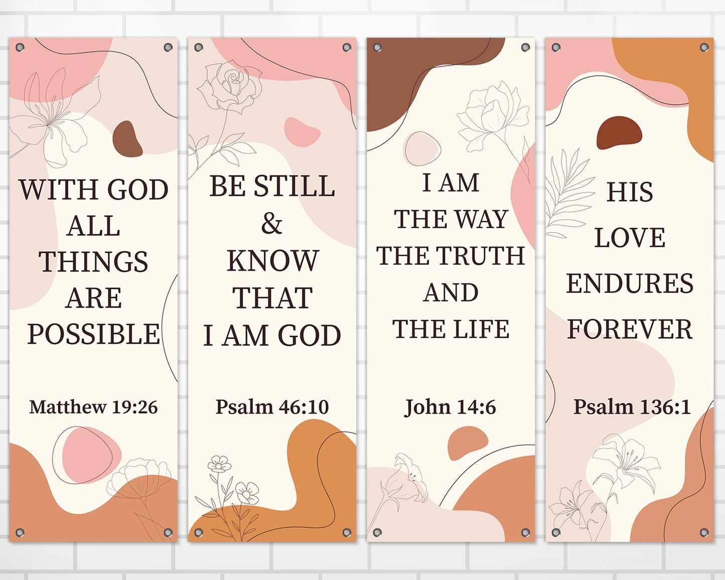 4Pcs Boho Church Banners for Sanctuary Wall Worship Church Banners with Scripture Welcome Inspirational Religious Hanging Backdrop Bible Verses Banner Hanging Signs for School Church Boho Decor