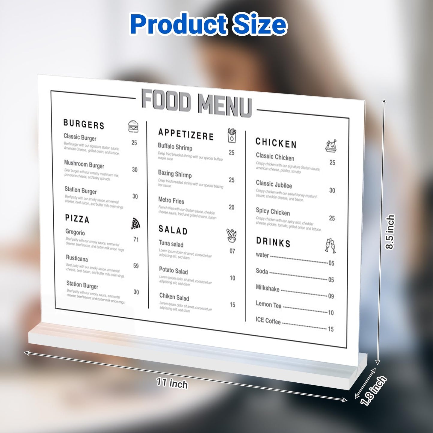 3 Pack Acrylic Sign Holder 11 x 8.5 Horizontal, Double-Sided Clear Sign Holder Plastic Stands for Display, T Shape Acrylic Table Sign Stands for Office Store Restaurants Wedding Party Decoration