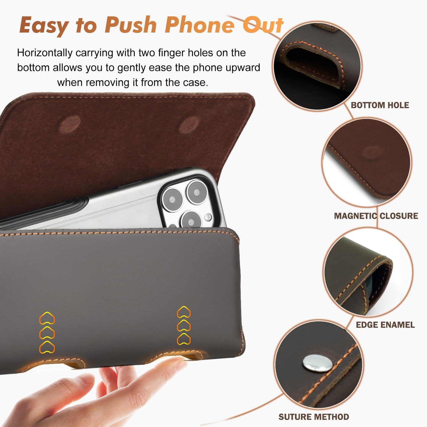BECPLT Genuine Leather Phone Holster with Belt Clip for iPhone 17 Pro Max 16 Pro Max 15 Pro Max 15 Plus 14/13/12 Pro Max Galaxy S25+ S24+ S23+ S22+ S21+ S24 FE Cell Phone Pouch Belt Holder -Dark Brown