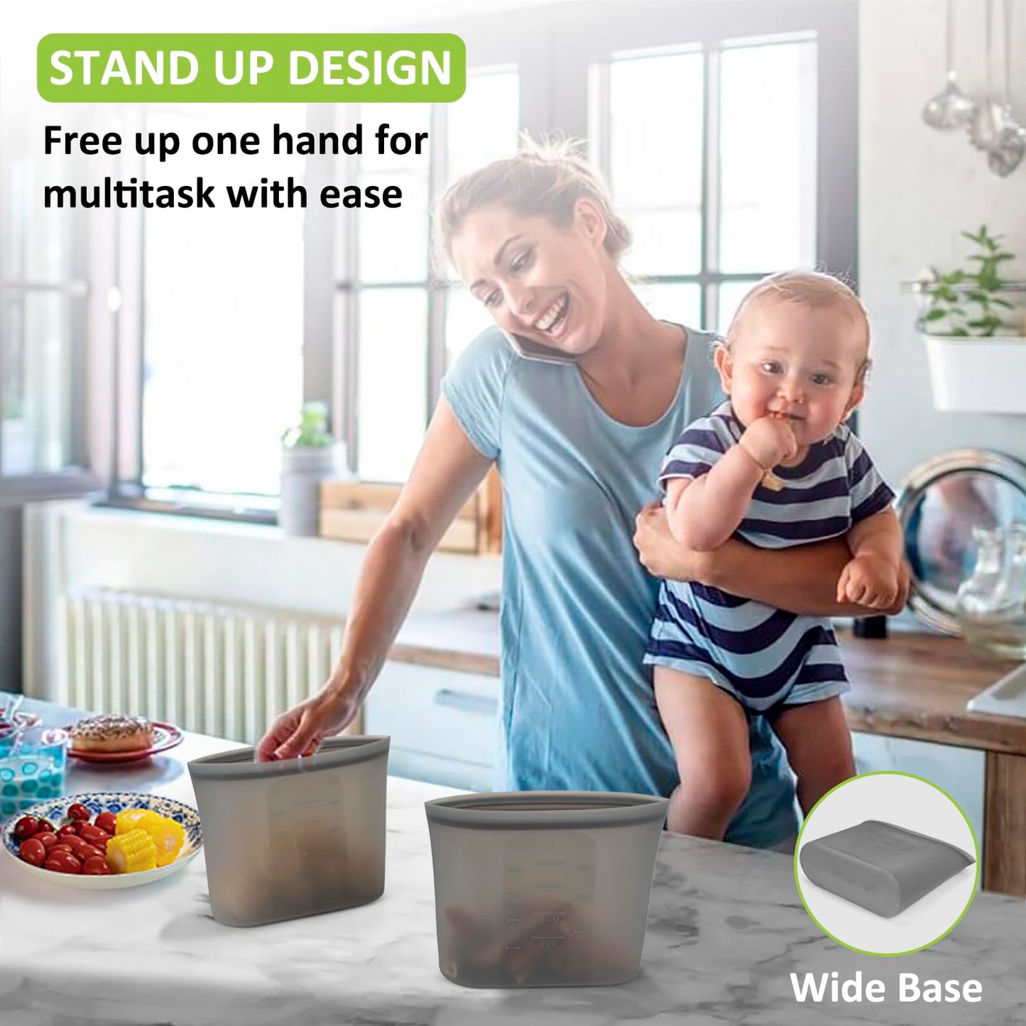 Reusable Food Bags, 12 Pack 100% Silicone Food Storage Bags Stand Up Zip Lock Container, Freezer Microwave Oven Dishwasher Safe, 4 Medium 4 Small 4 Extra Small, Aqua