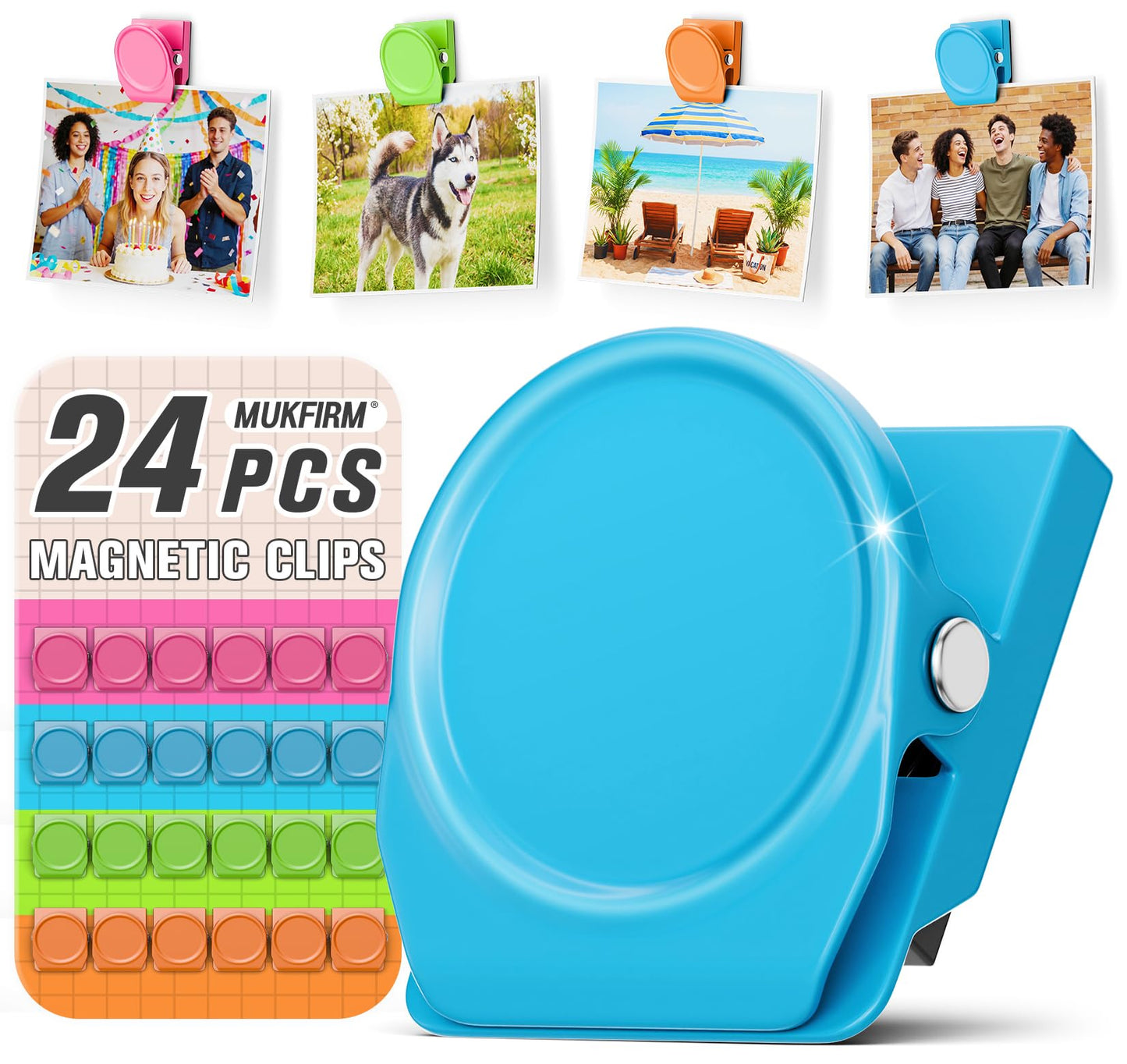 MUKFIRM 24 Pack Magnetic Clip Heavy Duty, Cute Magnetic Clips for Whiteboard, Refrigerator Magnets, Fridge Magnets for Pictures, Strong Magnet Clips for Classroom, Cruise Cabins, Locker, Office