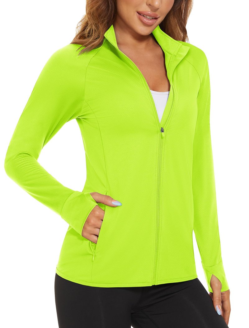 MAGCOMSEN Women's Lightweight Workout Jackets UV Protection Jacket Long Sleeve Shirts Running Fishing Hiking Shirts Fluorescent Yellow 2XL