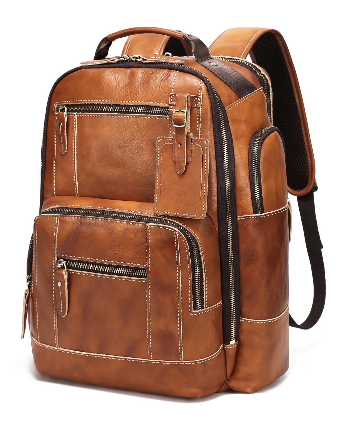 LANNSYNE Vintage Genuine Leather Backpack for Men, 15.6" Laptop Backpack Camping Travel 24L Rucksack