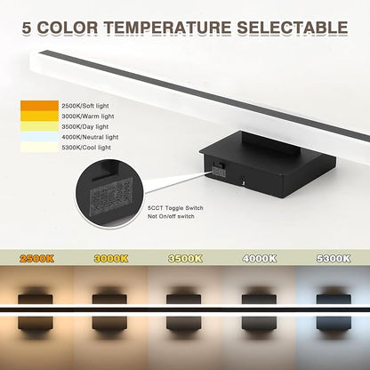 31.5 Inch 5 Color Adjustable Vanity Lights Over Mirror Vanity Lighting Fixtures for Bath Matt Black Bathroom Light Fixtures Over Mirror Black Led Modern Light Bar 5CCT