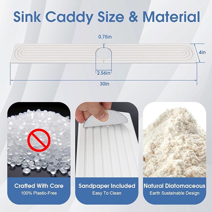 Stone Faucet Mat for Kitchen Sink, Silicone Faucet Handle Drip Catcher Tray Mat