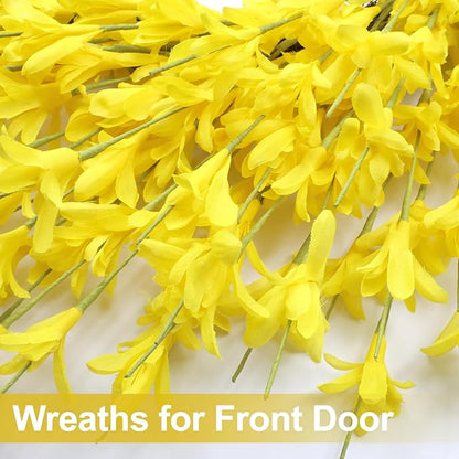 Large Summer Fall Wreaths for Front Door 26 Inch Fall Summer Door Wreath Autumn Wreaths for Front Door Wild Floral Wreath for Farmhouse Porch Wall Wedding Living Room Home Decor Aesthetic(Yellow)