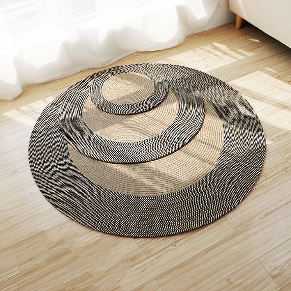 Poowe Hand Woven Round Area Rugs Living Room Bedroom Study Computer Chair Cushion Base Mat Round Carpet Lifts Basket Swivel Chair Pad Coffee Table Rug(3.3' Round)