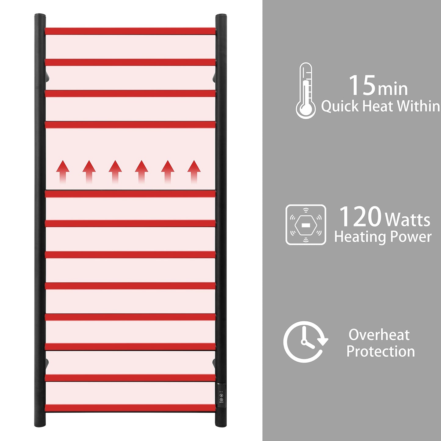 KEG Towel Warmer 8 Bars for Bathroom Freestanding or Wall Mounted Bath Towel Heater Plug-in with Built-in Timer Silver