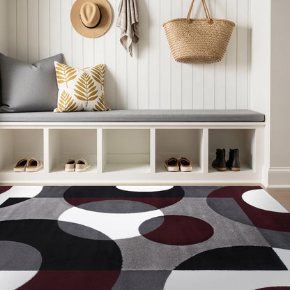 Rugshop Burgundy Geometric Area Rug, Contemporary Circle Design, Non-Shedding, Easy-Care Style for Living Room, Bedroom and Home Office, 5'3" x 7'3"
