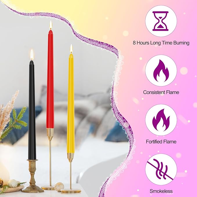Tobeape 24 Colored Taper Candles, 10 Inch x 0.85 Dinner Candle Set, 7-8 Hour Burn Time, Unscented, Smokeless and Dripless Colorful Candlesticks Christmas Candles for Birthday Wedding Party Home Décor