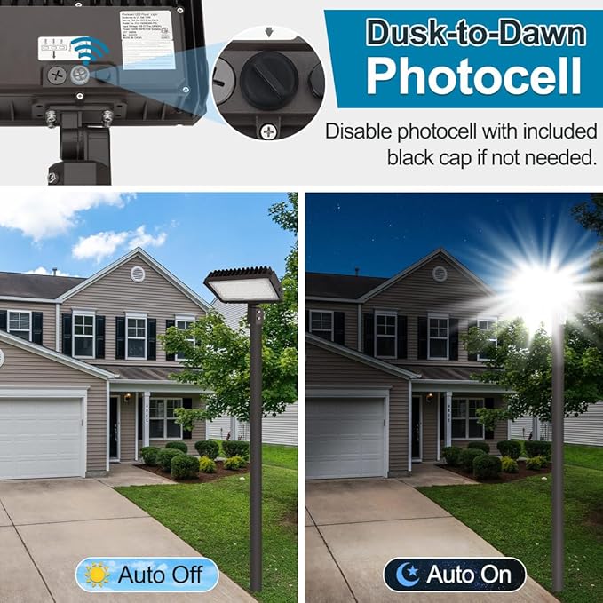 150W LED Flood Light with Dusk-to-Dawn Photocell, 130lm/W 5000K Daylight 100-277V IP65 Waterproof, 150W-100W-75W Adjustable, LED Parking Lot Light with Slip Fitter Mount, ETL