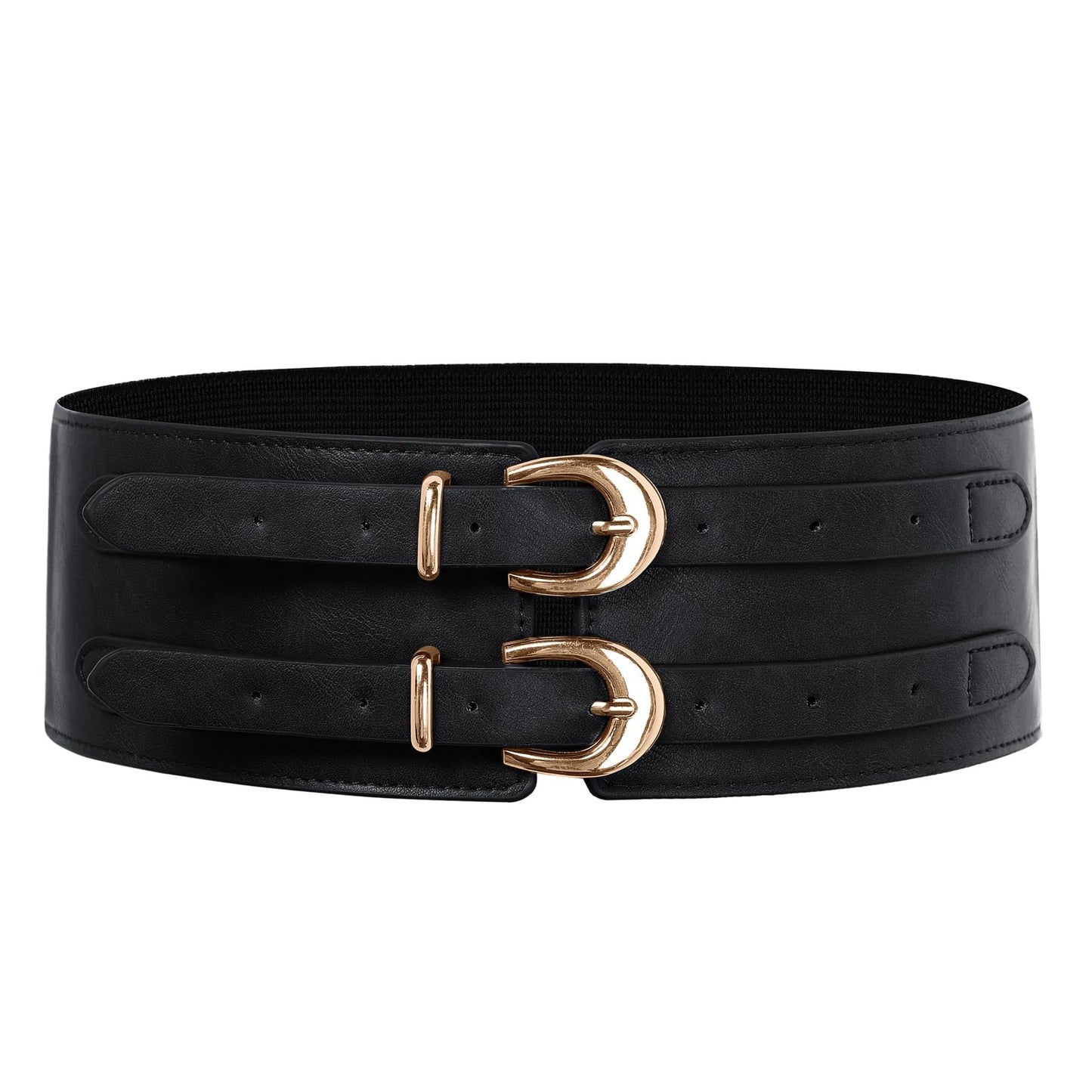 Scarlet Darkness Women's Wide Elastic Belt for Dress Stretchy Corset Belt Double Gold Buckle Waist Belt Black L
