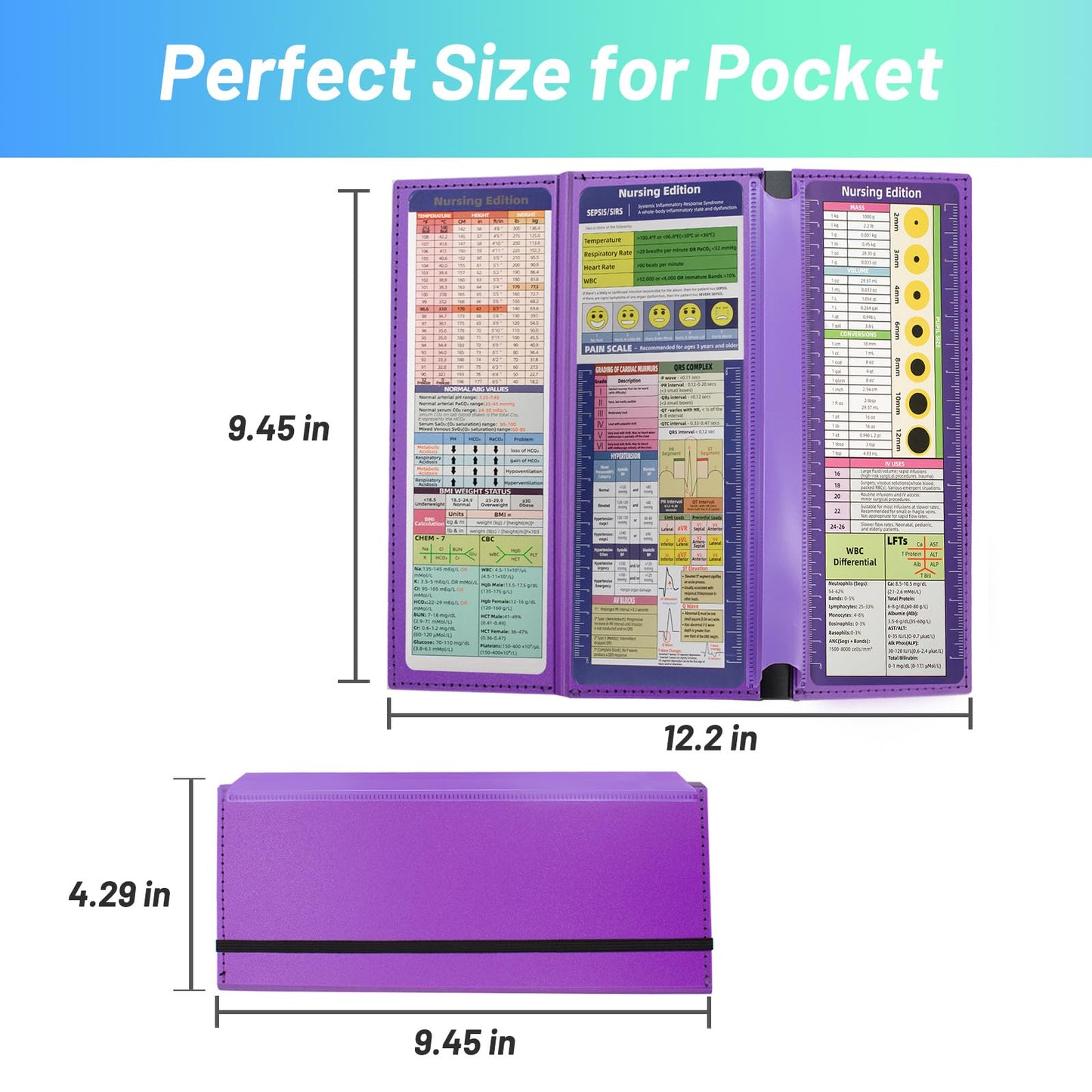 TWUTGAYW Nursing Clipboard, Portable Foldable Clipboard Pocket Size, 3 Layers Clip Board with Pen Holder for Students, Doctors, Nursing Edition clipboard with Elastic Band Notepad (Purple)