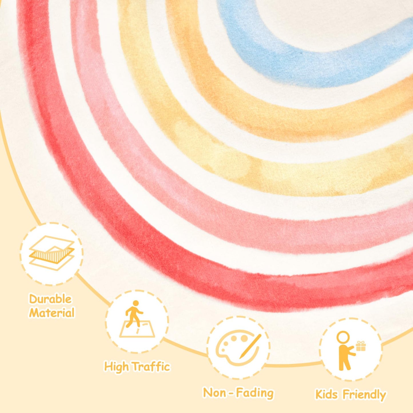 Truqual Nursery Rug Round Rainbow Classroom Rug Elementary, Non-Slip Rainbow Rug for Girls Room, Extra Large Learning Carpet for Kids Playroom, Circle Play Mat for Toddlers