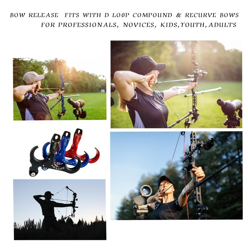 sntxmy Bow Release for Compound Bow, Archery Release Trigger, Compound Bow Release, Thumb Release. (3 Finger Bow Release, Light Red)