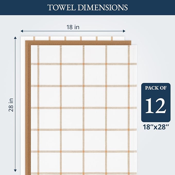 LANE LINEN Kitchen Towels & Dishcloths Set of 12-100% Cotton, Quick-Drying 18”