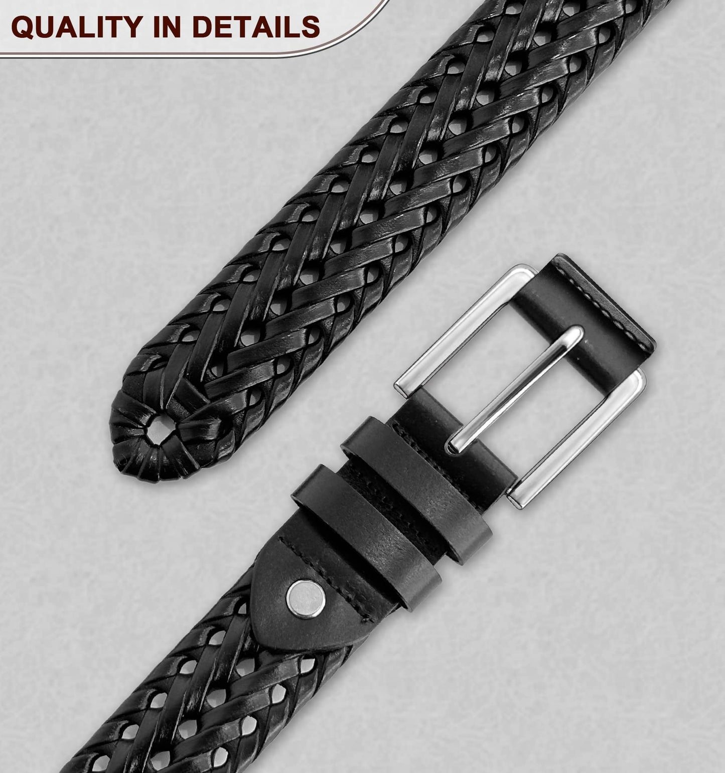 BULLIANT Mens Belts,Leather Woven Braided Belts for Gift Men Casual Jeans Golf(Black,28"-32" Waist Adjustable)