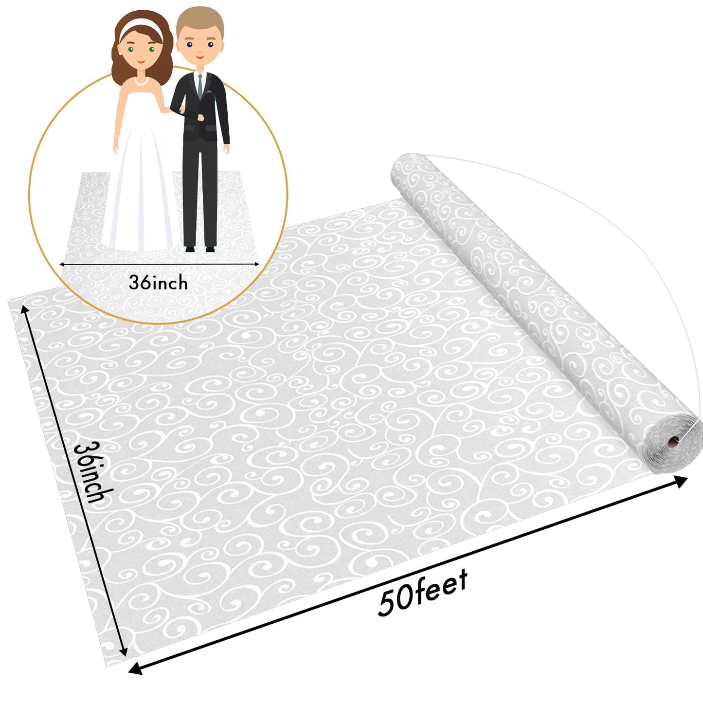 FrenzyBird Thickened Aisle Runner for Wedding CeremonyFeet White Aisle Runner Walkway for Indoor Outdoor Wedding Church Decorations ，Halloween Parties can Also use a Carpet，50g(Vine, 3x50Feet)
