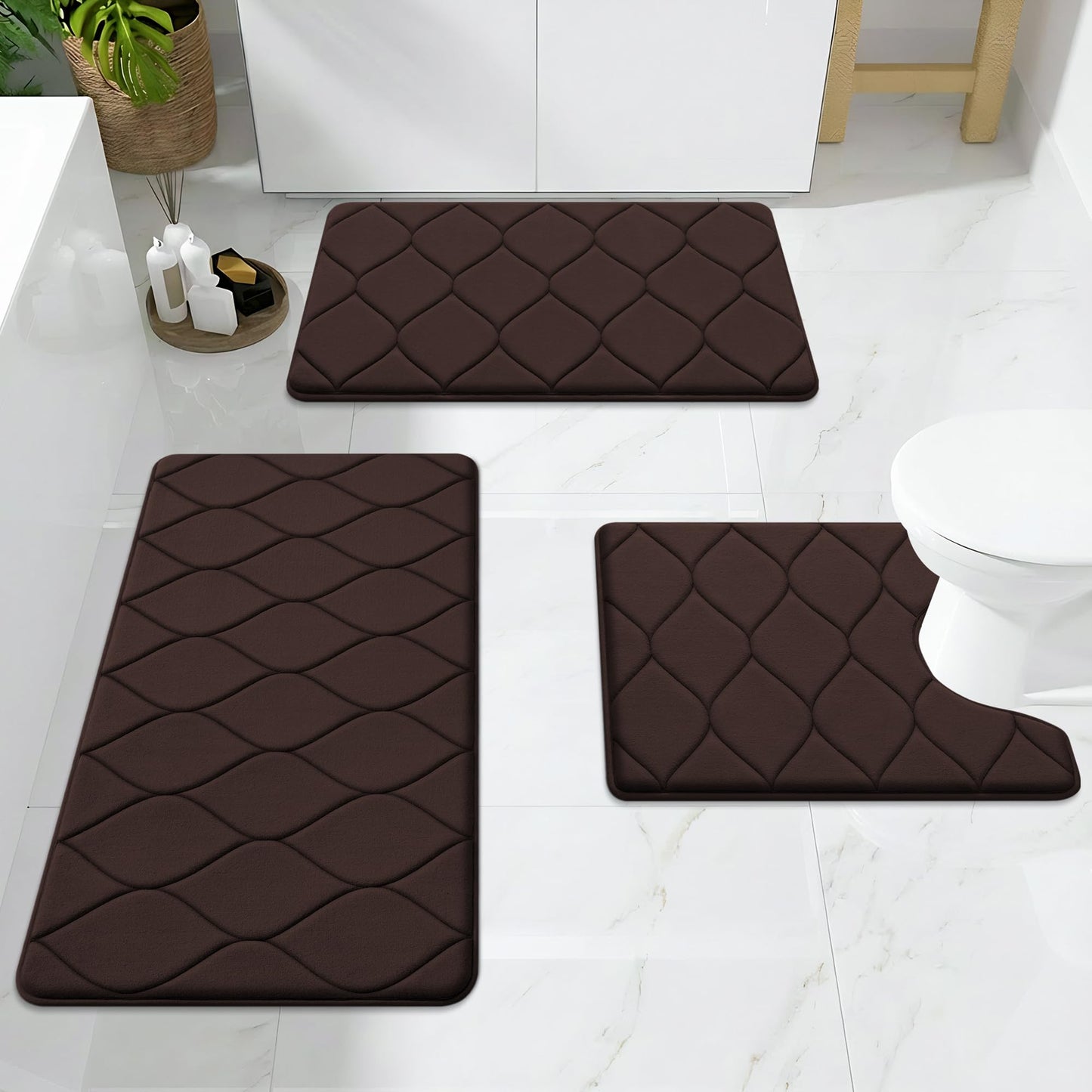 Smiry Memory Foam Bath Mat 30''x20'', Ultra Soft Non-Slip Bathroom Rug, Plush Water Absorbent Quick Dry and Machine Washable Floor Mat for Shower, Tub & Home Decor, Brown