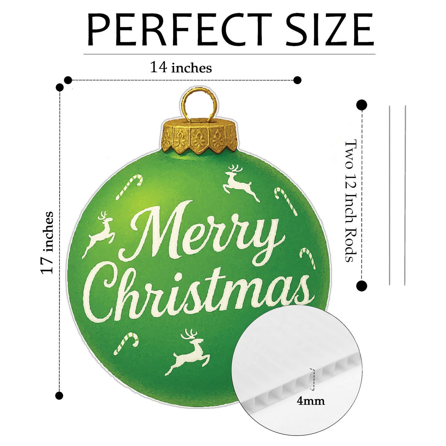 Merry Christmas Green Ornament Classic Yard Sign for Home Decor and Lawn Decoration With Stakes, Green Merry Christmas Sign Tree