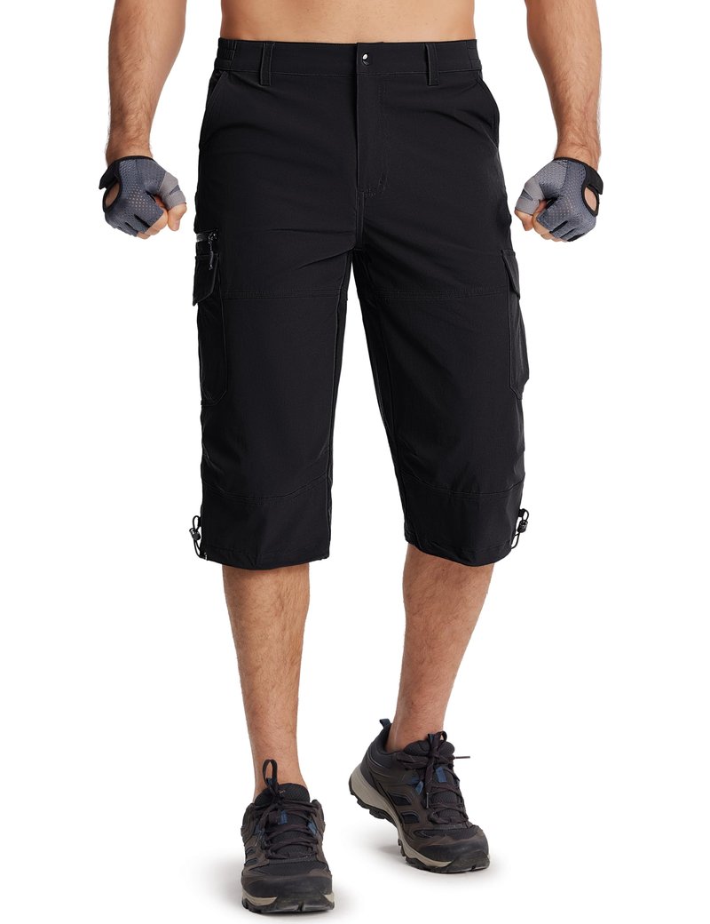 TACVASEN Cargo Shorts for Men with Multi Pockets Quick Dry 3/4 Length Hiking Shorts Below Knee Lightweight Capri Pants Black