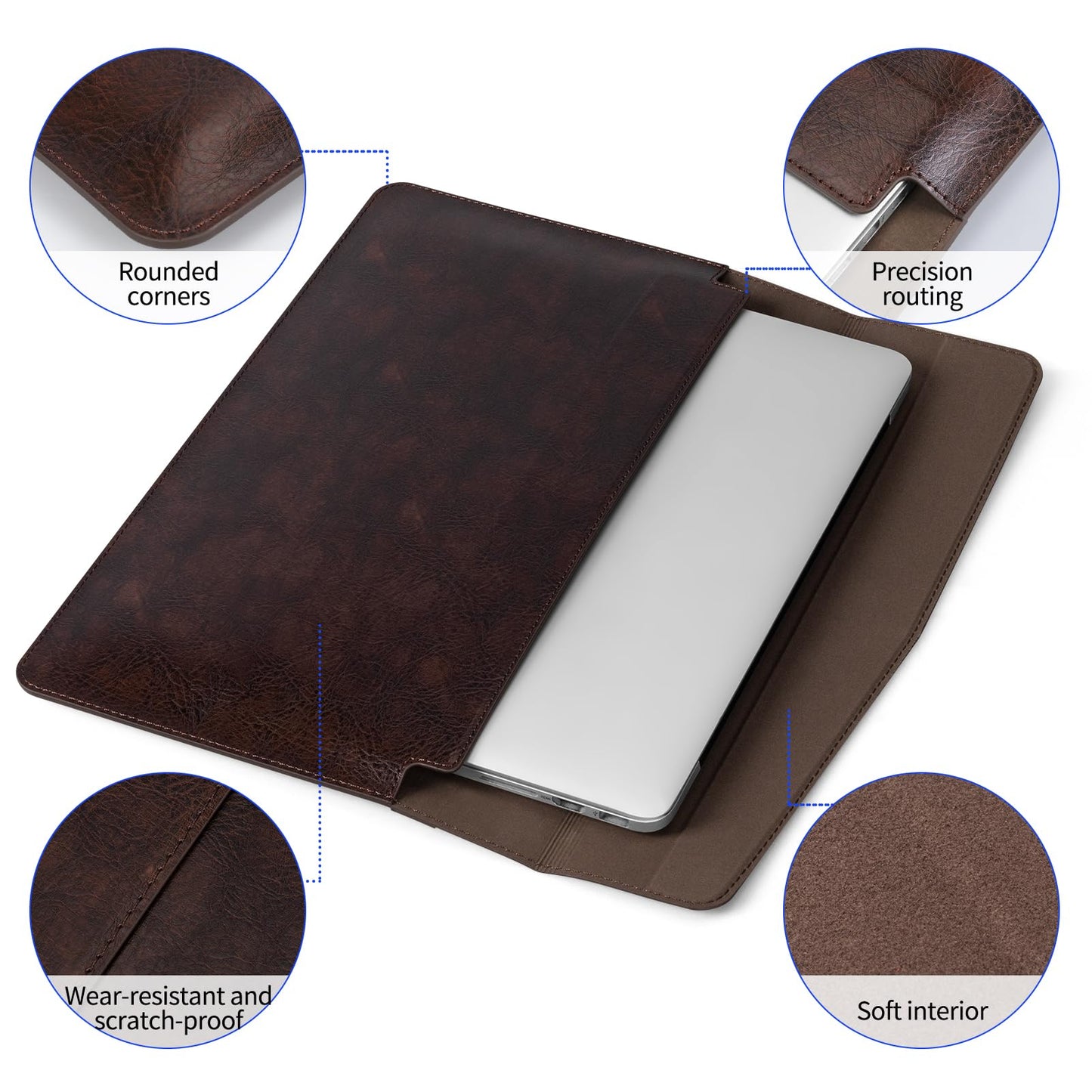 CPNVWA 13 Inch Leather Laptop Sleeve for MacBook Neo (Apple A18 Pro) & MacBook Air 13 Inch M5 M4 M3 M2 M1 & MacBook Pro 13 Inch M2 M1,Protective Case Cover with Magnetic Closure,Vintage Mocha Brown
