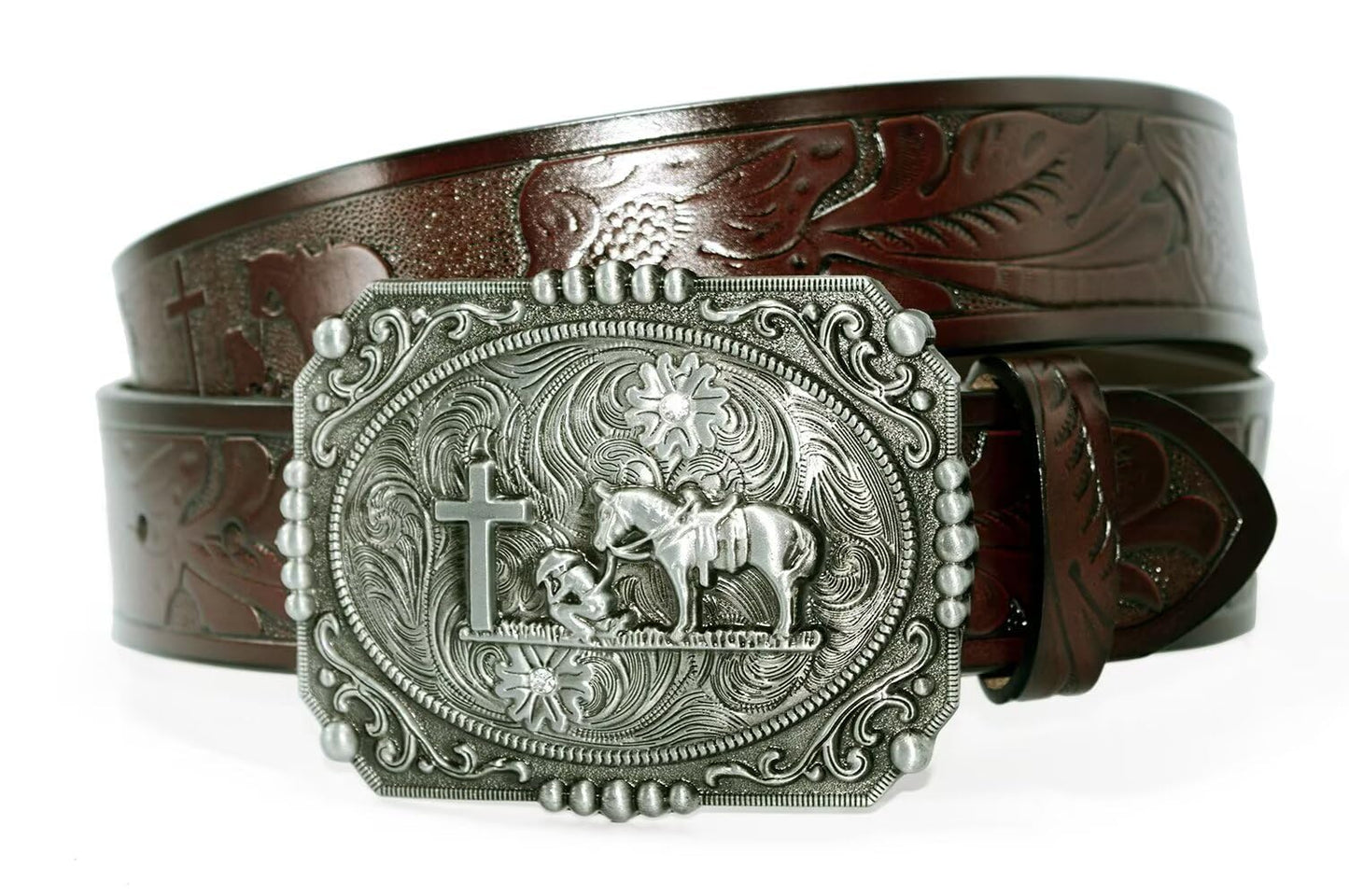 Moranse Western Cowboy Horse & Bull Style Buckle And Genuine Cow Leather Belts