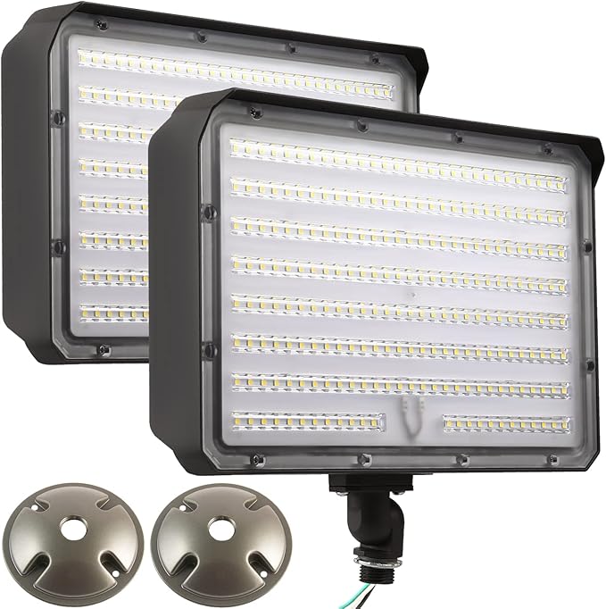 Dusk to Dawn 150W Outdoor LED Flood Light with 1/2" Knuckle Mount (Plate Included), 5000K 21000LM 100-277V, ETL Waterproof LED Security Flood Lighting for Sign/Flagpole/Tree/Yards/Advertising Boards