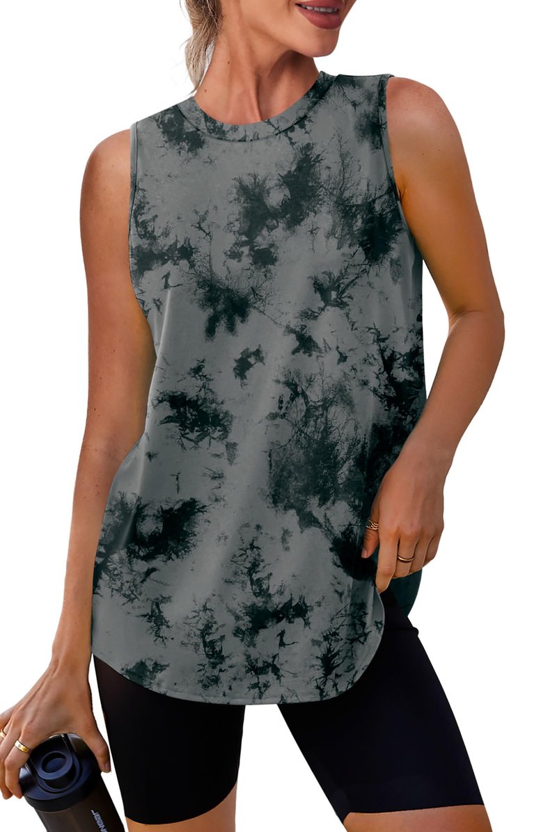 Womens Workout Tops Tank Tops Yoga Shirts Athletic Running Sleeveless Gym Clothes High Neck Athletic Running Shirts Black Tie Dye XXL