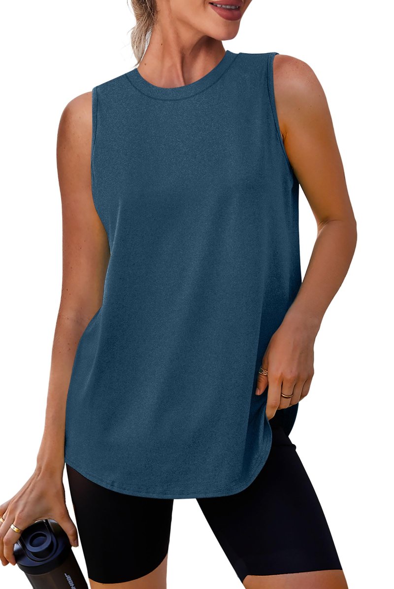 Womens Workout Tops for Women Tank Tops Mesh Yoga Shirts Athletic Running Tank Tops Sleeveless Gym Clothes XL Dark Blue