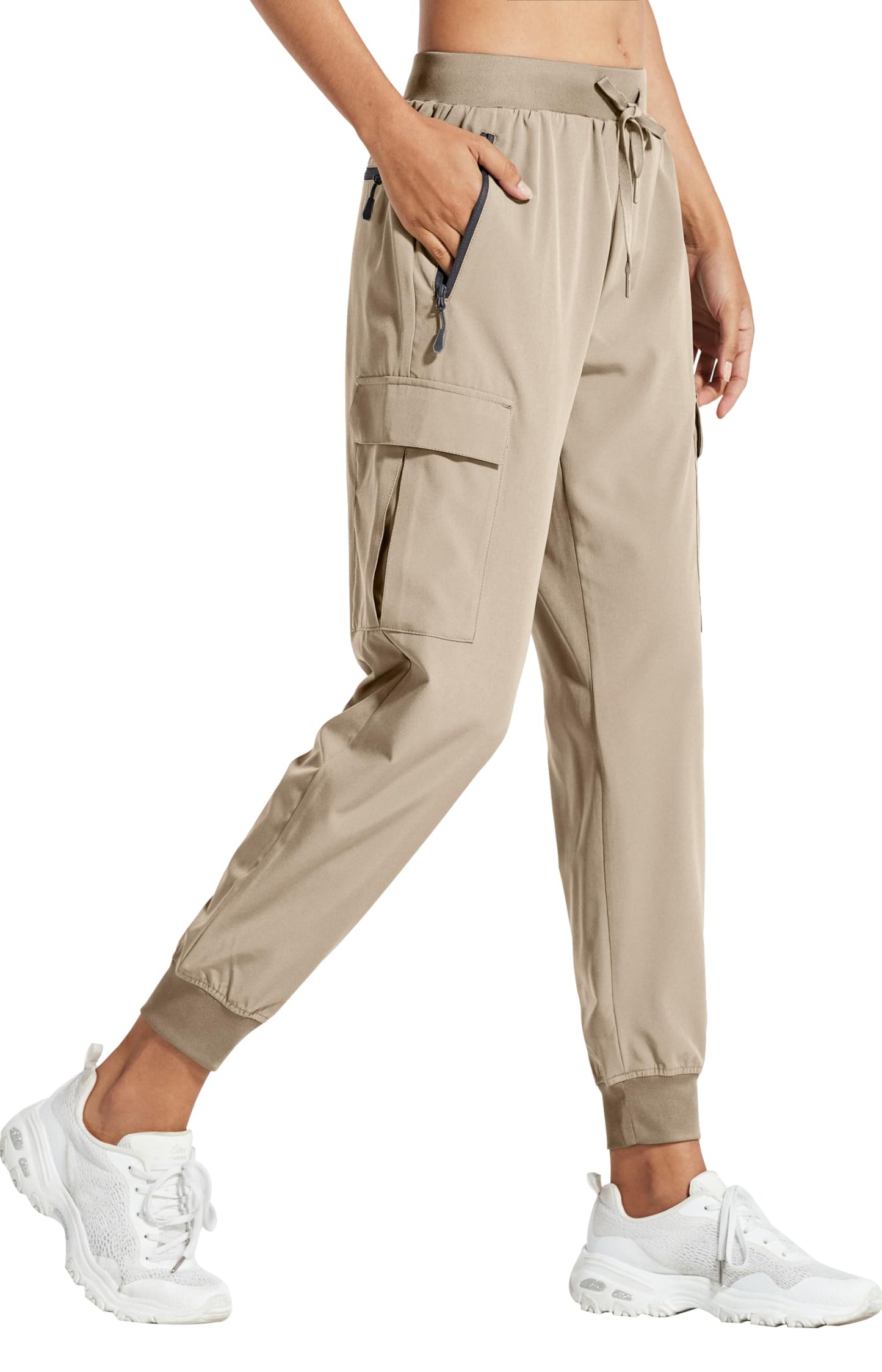 Libin Women's Cargo Joggers Lightweight Quick Dry Hiking Pants Athletic Lounge Casual Travel, Medium Khaki S