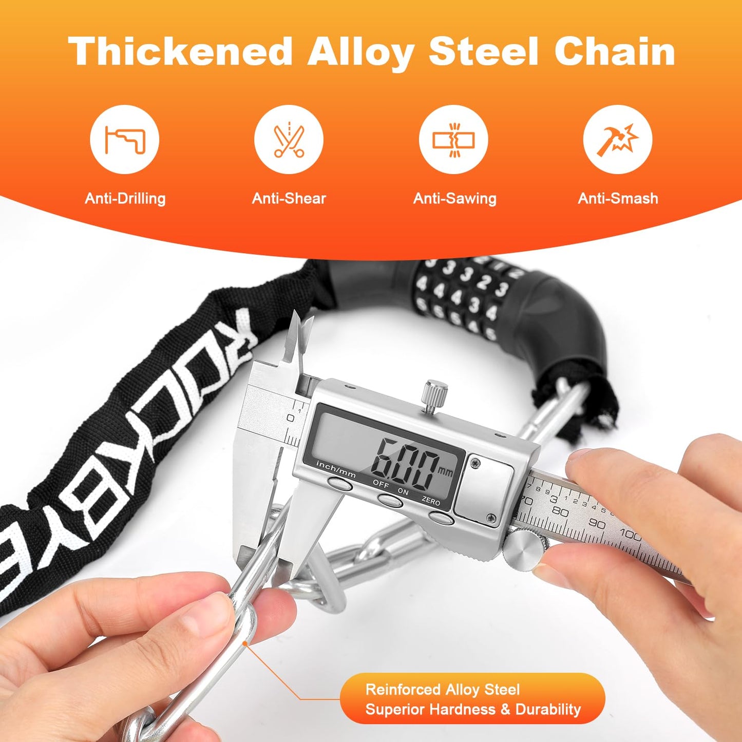 Heavy Duty Bike Chain Lock, 5 Digit Combination Resettable Bike Lock, Anti-Theft Hardened Steel Chain Bicycle Locks Keyless 3.2Ft Long 6mm/0.24" Thick for Bikes, E-Bike, Motorcycle, Motorbike