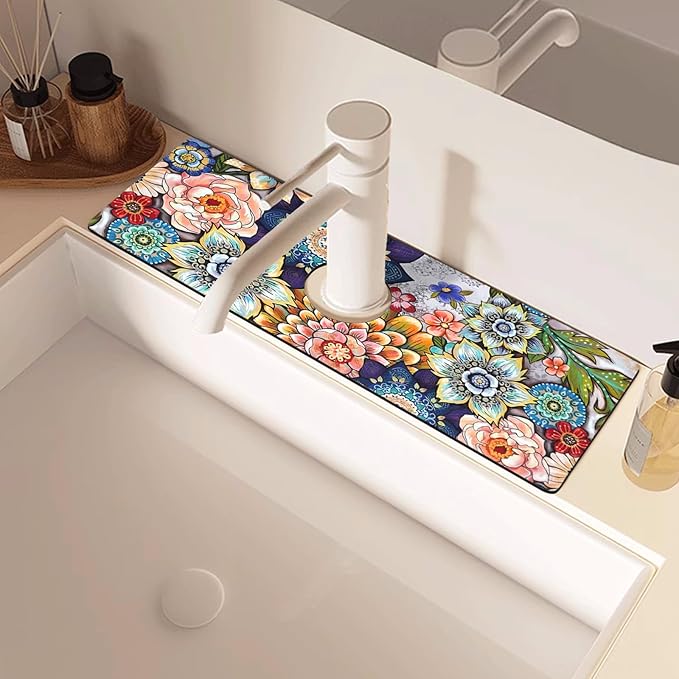 Sink Faucet Absorbing Mat, 2 Pack Drying Mat Around Faucet Sink Splash Guard