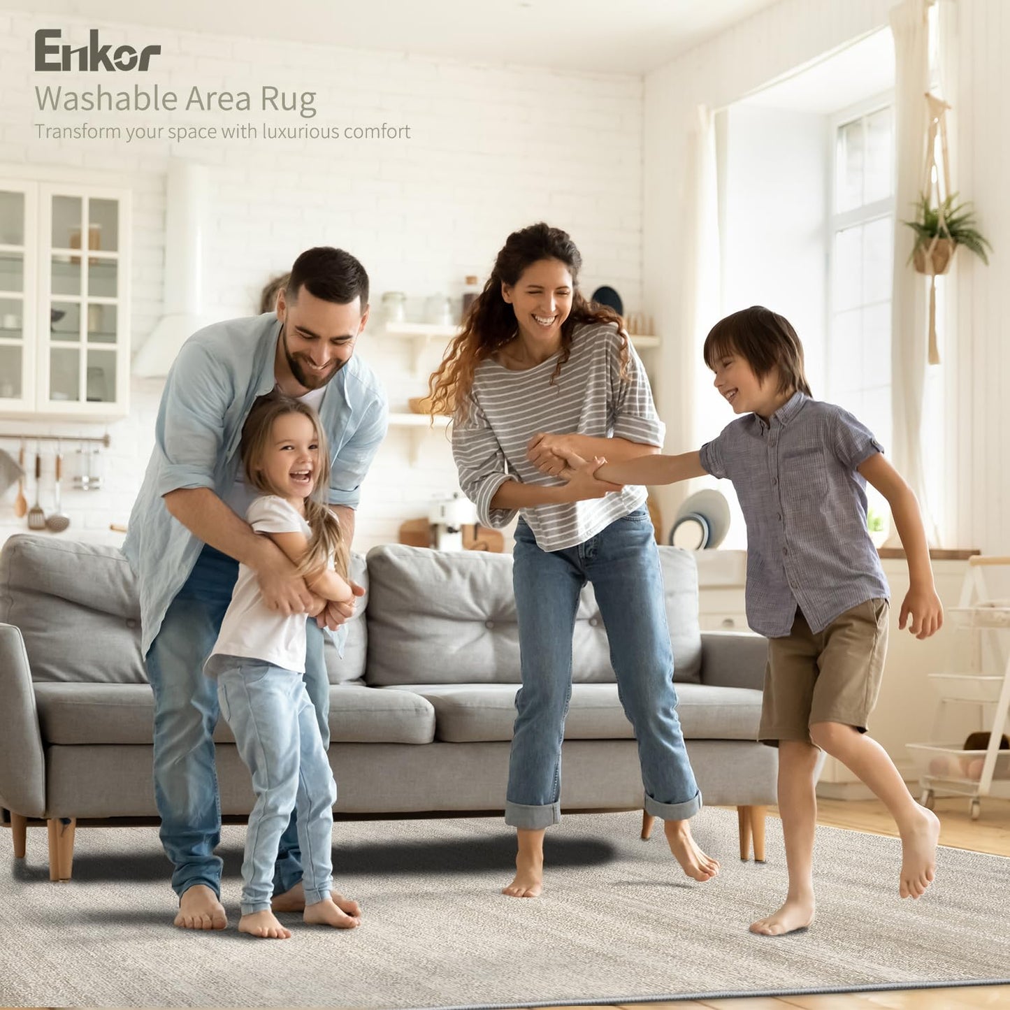 Enkor Area Rugs 5x7 Washable Non Slip Abstract Soft Rugs for Living Room Bedroom, Modern Mat for Kitchen Entryway Beige & Grey