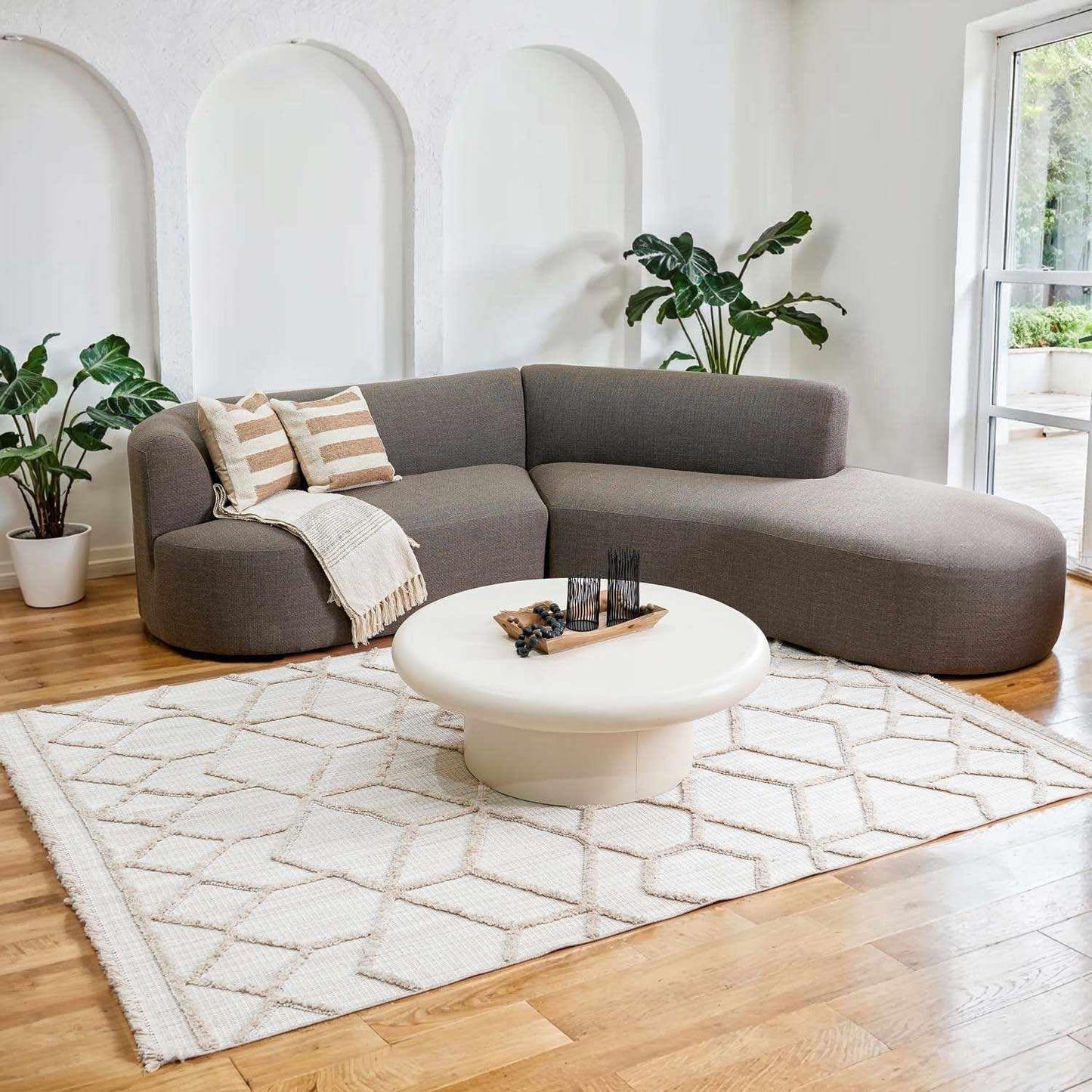 Hauteloom Hive Farmhouse Living Room Bedroom Modern Moroccan Trellis Area Rug - Soft Shaggy High Low Carpet - High Pile - Bohemian, Boho - Gray, Brown, Beige, Cream - 5'3" x 7'