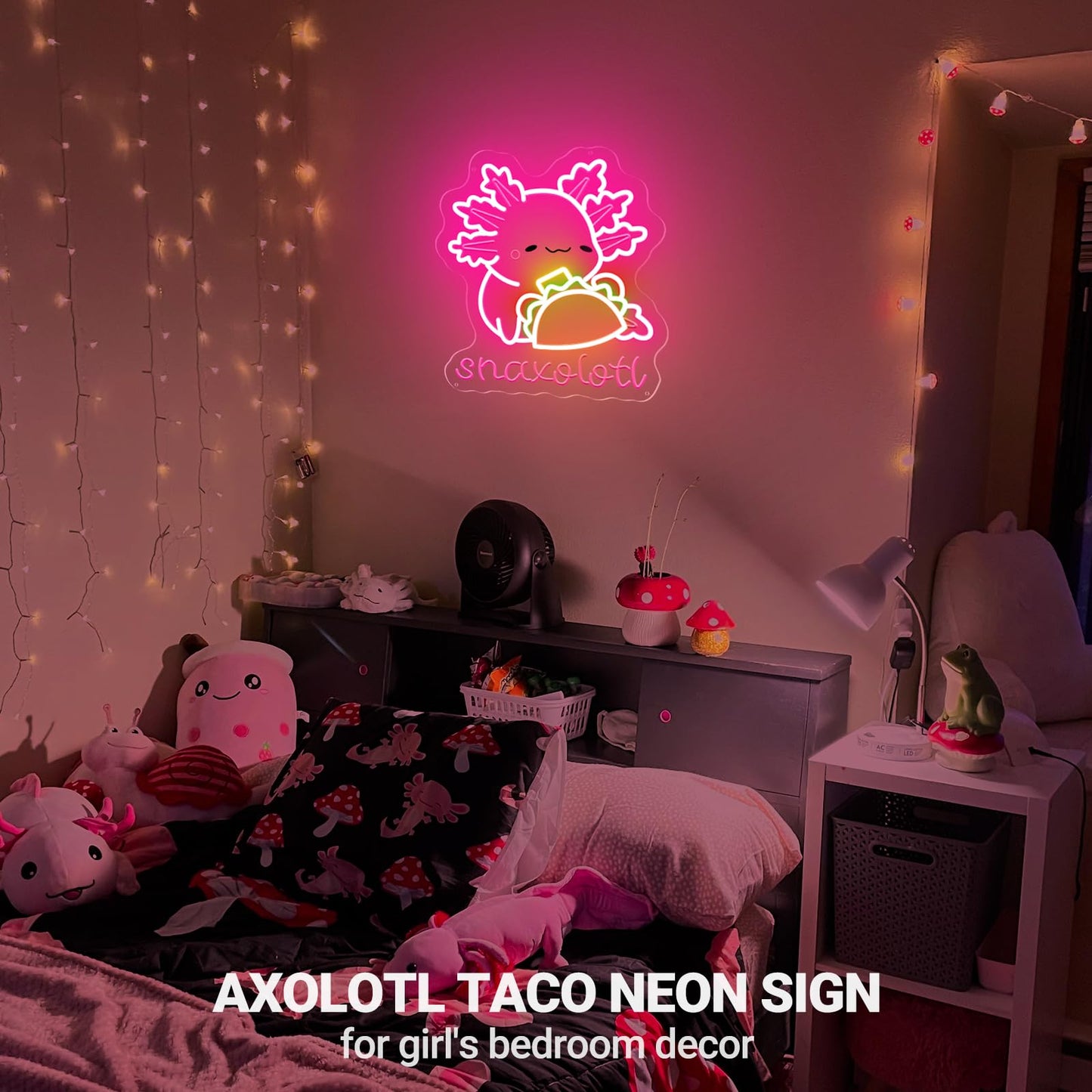 Snaxolotl Neon Sign, Dimmable Taco Axolotl LED Neon Light for Mexican Food pizzeria Restaurant Taco Bar Party Decor, for Girl’s Bedroom, Gift for Kids, Teens, and Axolotl Lovers