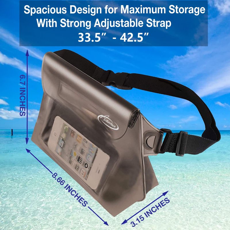 AiRunTech Waterproof Fanny Pack, Beach Cruise Vacation Essentials, Waterproof Pouch Protect Phone Passport Valuables Dry Safety, Paddle Board Kayaking Boating Swimming Accessories-2 Pack（Gray + Black）