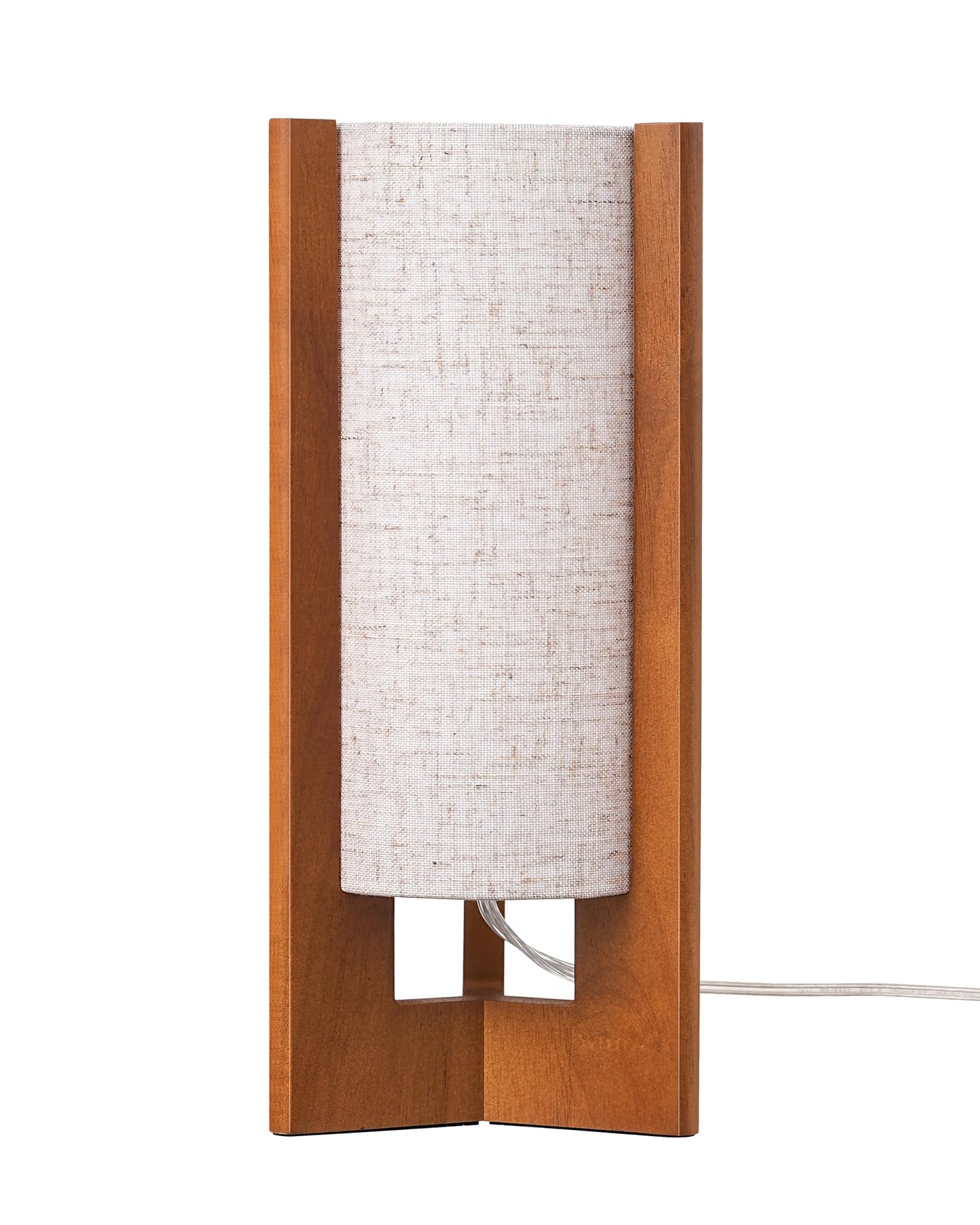 EDISHINE 13.5" Small Table Lamp, Walnut Wood Cylinder Nightstand Lamp for Bedroom, Beige Linen Shade, Corner Modern Bedside Lamp for Living Room, On-Off Line Switch, E26 Base (Bulb Not Included)