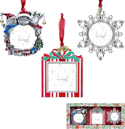 Laraine Christmas Tree Ornaments – 3-Piece Decorative Hanging 2025 Holiday Keepsake Gift Pendant with 2” Photo Frame Insert for Picture of Pet (3-Piece Gift Set (2025))