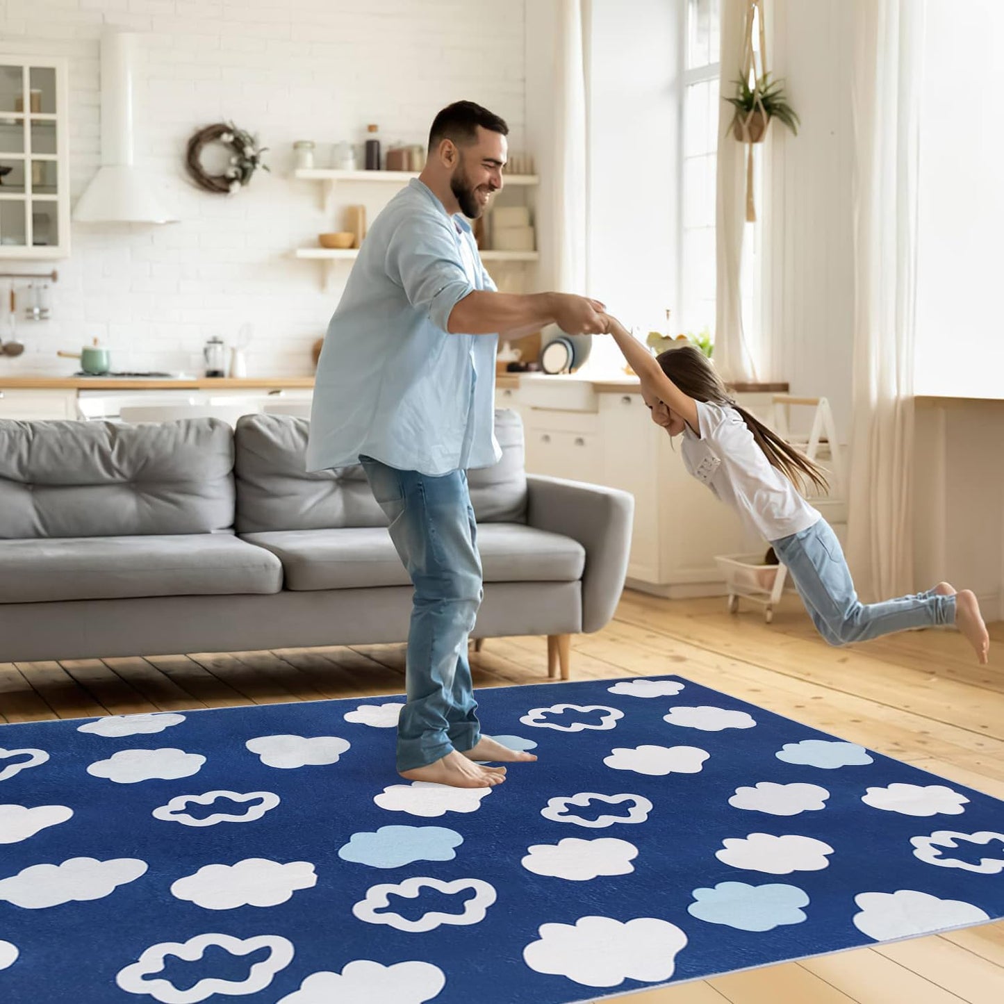 Poowe Lovely Clouds Kids Rug 4'x6',Washable Non-Slip Living Room Carpet Vivid Clouds Accent Rug Soft Low Pile Throw Mat Indoor Low Pile for Bedroom Playroom Décor