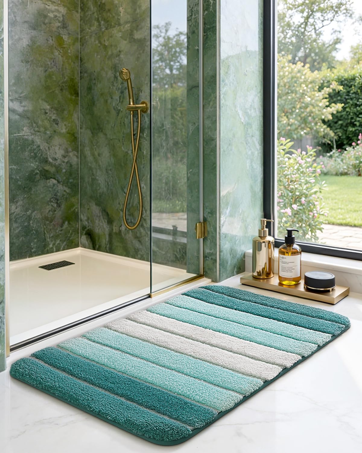 DEXI Bath Mats for Bathroom, 24x36 Absorbent Microfiber Bath Mat Quick Dry, Washable Bathroom Rugs with Non Slip Backing for Shower Floor, Sink, Tub, Turquoise