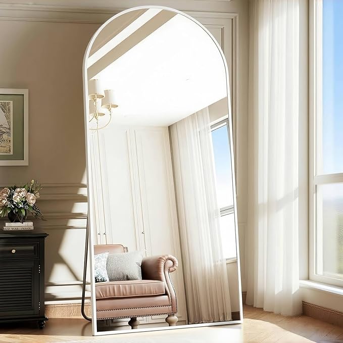 Arched Floor Mirror, 76 "x 34" Full Length Mirror Wall Mirrors Hanging or Leaning Arched-Top Full Body Mirrors with Stand for Bedroom, Dressing Room, White