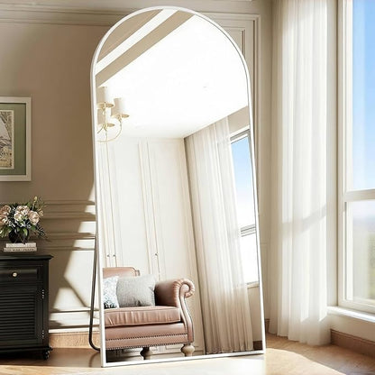 Arched Floor Mirror, 76 "x 34" Full Length Mirror Wall Mirrors Hanging or Leaning Arched-Top Full Body Mirrors with Stand for Bedroom, Dressing Room, White