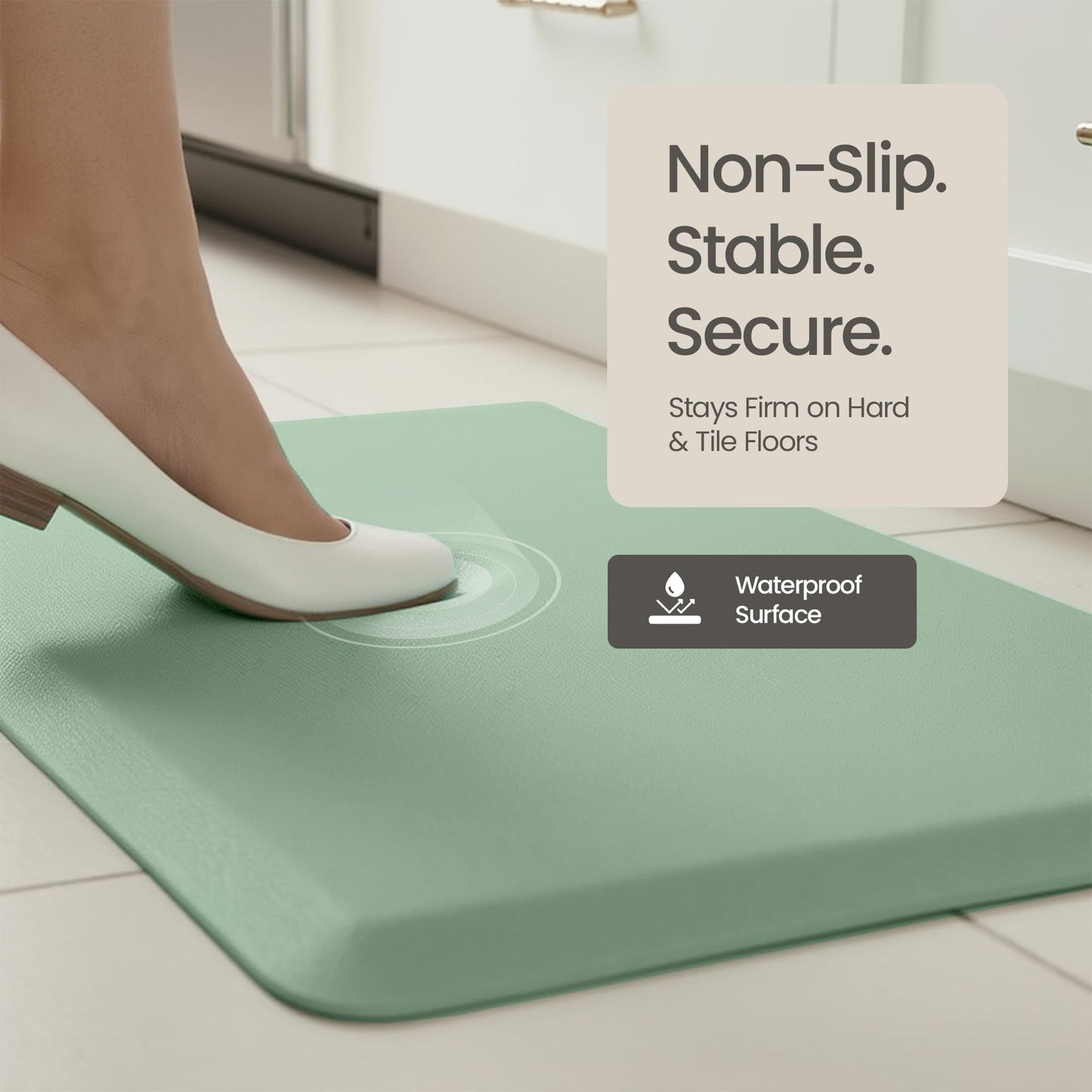 Anti Fatigue Kitchen Mats for Floor | Padded Kitchen Rugs | Non Slip, Cushioned Standing Desk Mat | Waterproof Floor Mat for Home and Office | 17.3" x 28" X 0.47", Mint Green, 1-Pack | More Décor