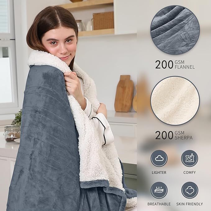 Electric Heated Blanket Twin Size, 62"x84" Electric Throw Blanket with ETL & FCC Certification, Fast Heating Blanket with 5 temperatures & 10 Hours Auto Off, Machine Washable, Gray