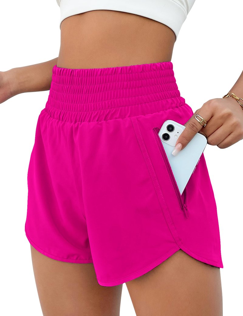 BMJL Women's Athletic Shorts High Waisted Running Short Pocket 2.5" Sporty Shorts Gym Elastic Workout Shorts(XS,Bright Pink)