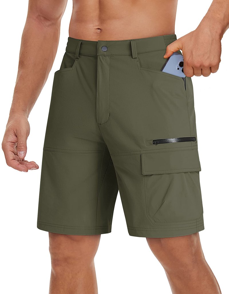 TACVASEN Cargo Shorts for Men Outdoor Work Hiking Shorts Lightweight Quick Dry Casual Summer Golf Dress Fishing Elastic Waist Green 32